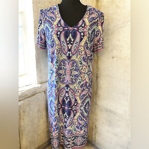 London Style Navy and Teal Paisley Dress
